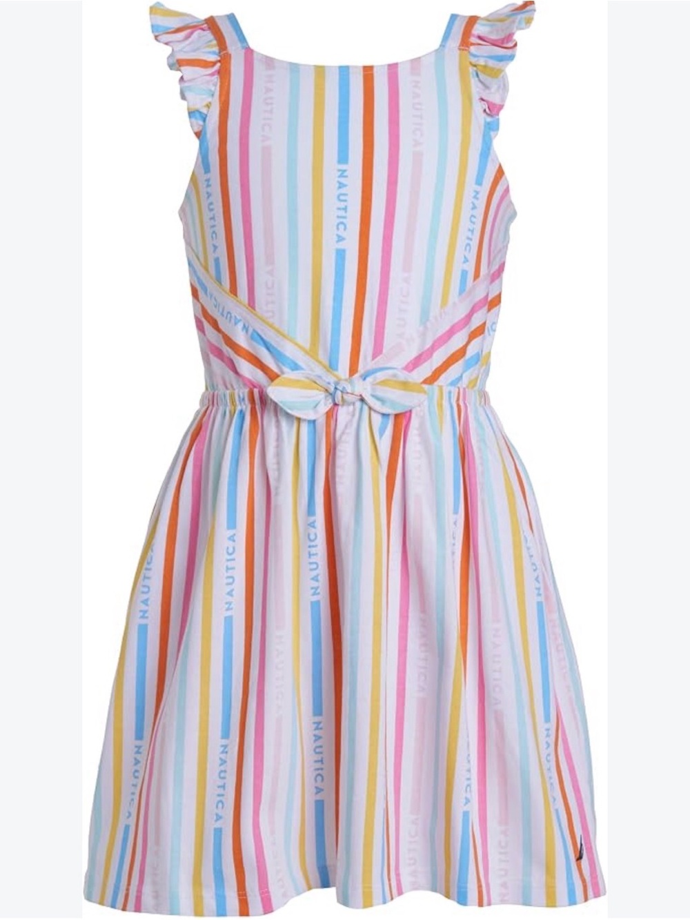 Nautica Girls' Pastel Multi-Stripe Ruffle Strap Dress 12-14